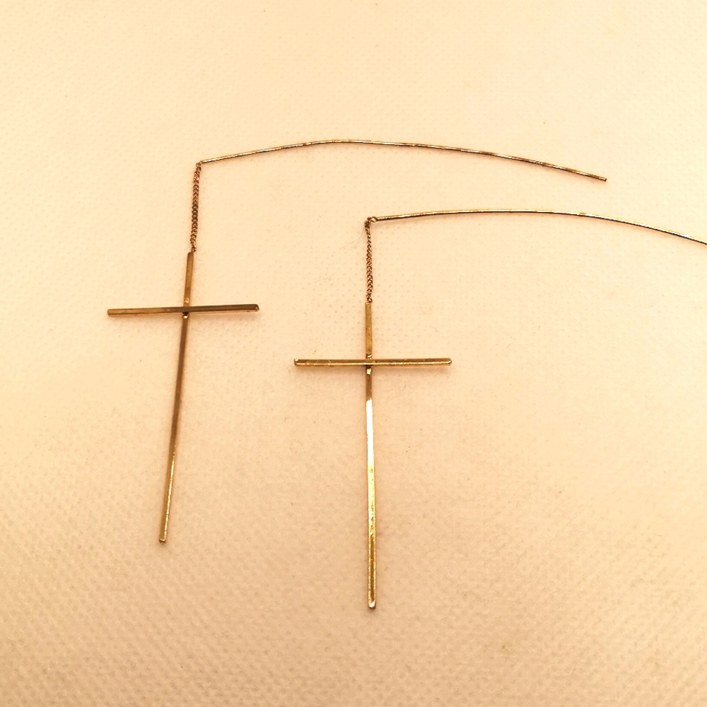 18kt gold plated cross threader earrings